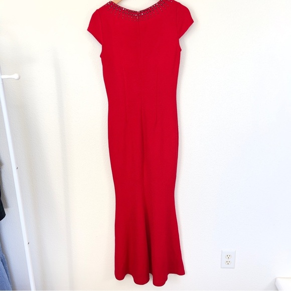 St. John Santana Knit Evening Red Formal Gown Mermaid Cap Sleeve Sz 2 - Picture 4 of 11